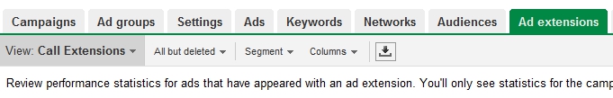 Open Ad Extensions Tab - Google Adwords Call Extensions