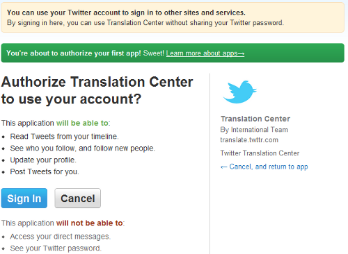 Translate Twitter - Authorize Permission