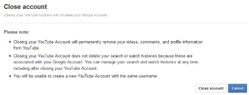 Close YouTube Account Confirmation