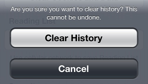 Confirm Clear iPhone History