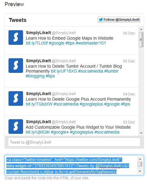 Embed Twitter Profile Widget Code