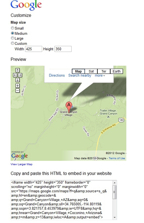 Google Maps Customize Embed Code