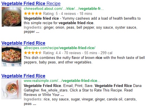 Google Recipe Search Results