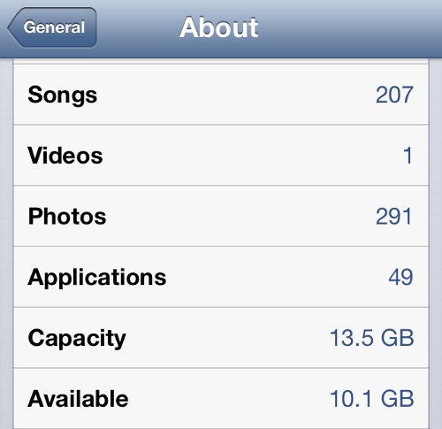 iPhone About Stats Total Number of Applications Installed