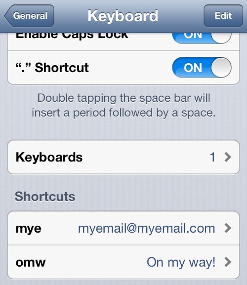 iPhone List of Text Shortcuts