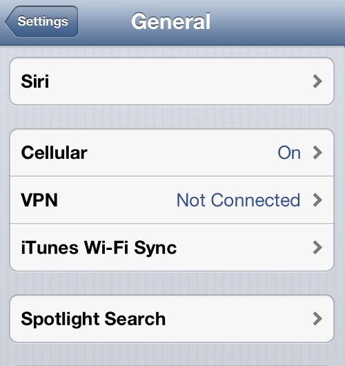 iPhone Settings General Options