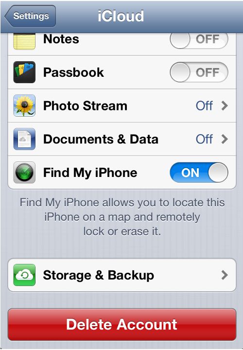 iPhone Settings iCloud Details