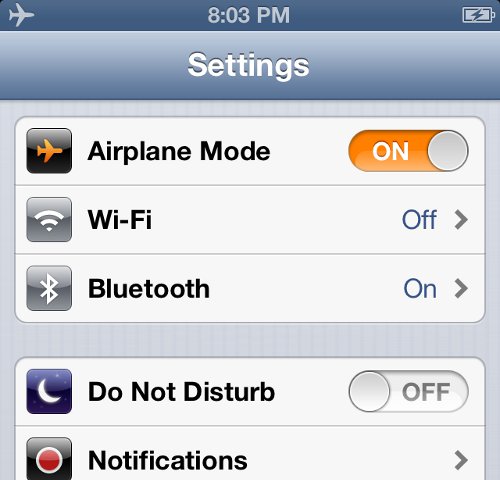 iPhone Settings Turn On Airplane Mode