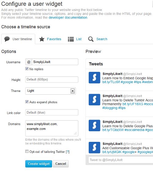 Twitter Configure Profile Widget