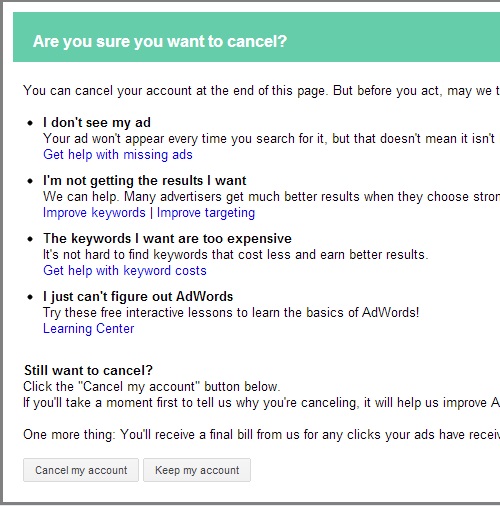 Delete Adwords Account Permanently