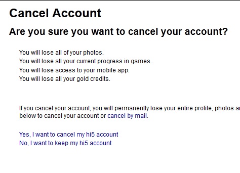 Delete Hi5 Account