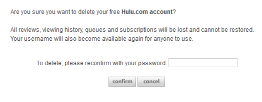 Delete Hulu Account Confirmation