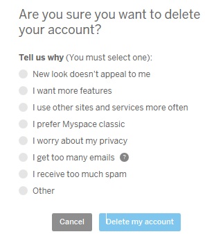 Delete Myspace Account Confirmation