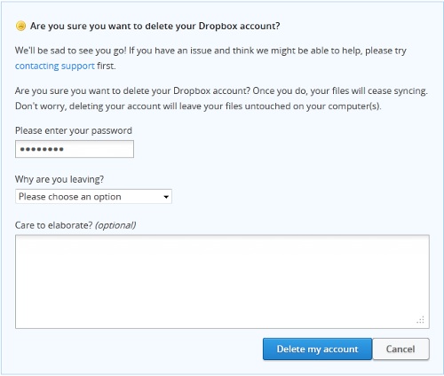 Delete Dropbox Account Confirmation