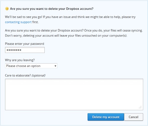 Delete Dropbox Account Confirmation Delete Dropbox Account Confirmation