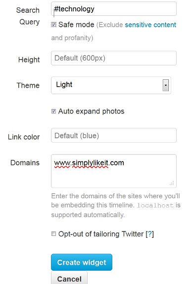 Create Twitter Search Widget