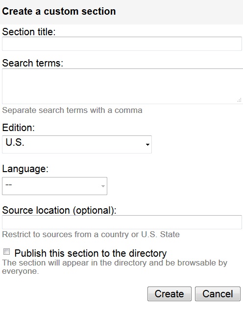 Create Google News Custom Section
