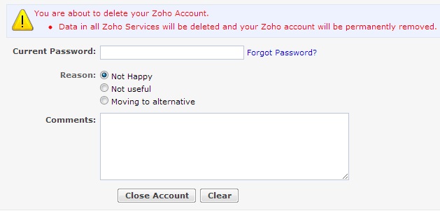 Delete Zoho Account