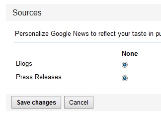 Hide Blogs and Press Releases in Google News